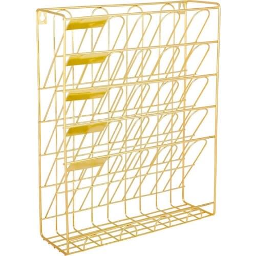 PPYY-Hanging Wall File Organizer, 5 Slot Wire Metal Wall Mounted Document Holder for Office Home, Gold
