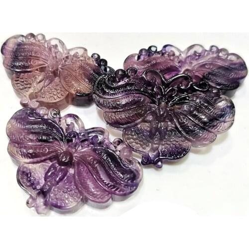 Natural Beauty Fluorite Butterfly Pendant Quartz Crystal Carved Butterfly Pendant Animal Healing Crystal Stone Charms Jewelry