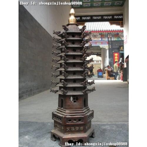 Wholesale Retro bronze factory outlets 23"China religion red bronze Dragon Buddhism Buddha stupa pagoda statue