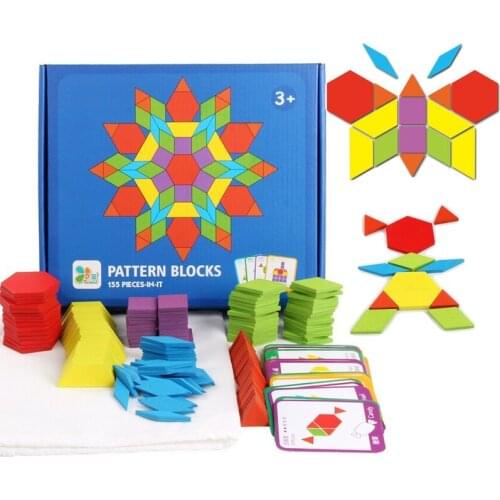 155pcs Baby Wooden Jigsaw Puzzle Set Colorful Shape Montessori Educational Toys for Children Kids Learning Developing Creativity