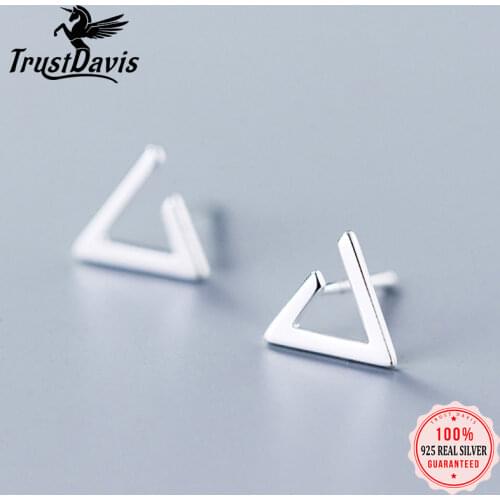 Trustdavis Real 100% 925 Sterling Silver Fashion Cute Tiny Triangle Stud Earrings For Women Wedding Party Fine S925 Jewelry DS65