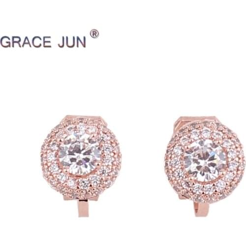 2018 New AAA Cubic Zircon Double Layer Round Shape Clip on Earrings Non Piercing for Girls Cute Small Luxury No Hole Earrings