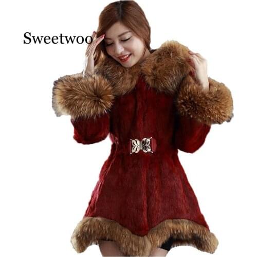 SWEETWOO Red Fur Coats