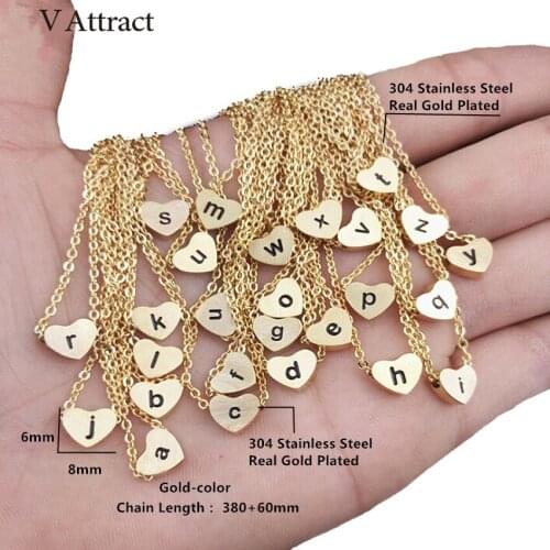 V Attract Stainless Steel Chain Initial Choker Vintage Jewelry Rose Gold o p q r s t u v w x y z Heart Letter Charm Necklace