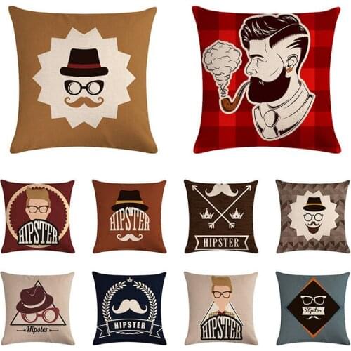 Vintage Men Pattern Hipster Cushion Cover Linen Cotton Throw Pillow Case Home Sofa Decor 18" New Customize Gift For Car ZY1151