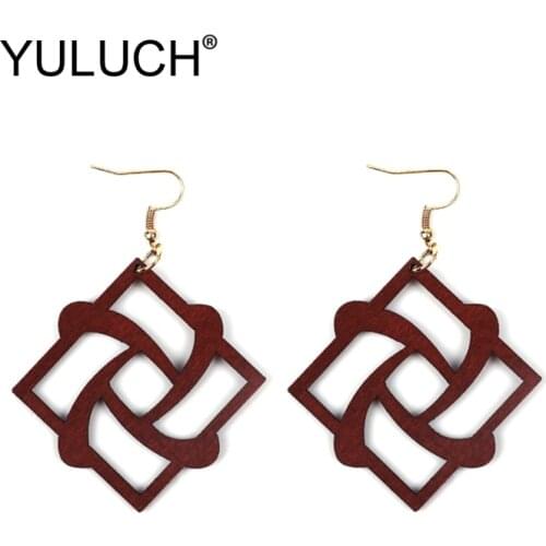 YULUCH Pop Women Dangle Earrings Fashion Jewelry For Women 2019 Ethnic African Indian Hollow Wood Geometric Big Pendant Earrings