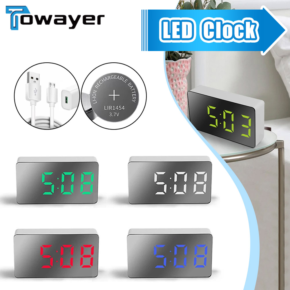 LED Multifunctional Mirror Clock Digital Alarm Snooze Display Time Night led Light Table Desktop USB Home Decor Gifts for childr