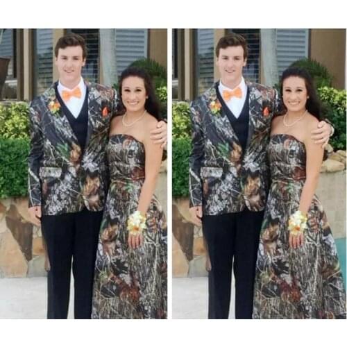 2017 Camo Tux Groom Jacket With Vest Long Sleeve Free Custom Made Realtree Camouflage Suit Match Camo Outwear Groom Tuedos