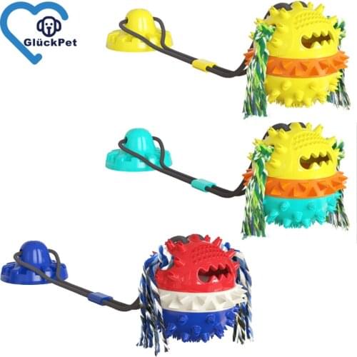 2021 Upgraded Suction Cup Dog Toy Chew Toys, Squeaky Tug of War Toy with Teeth Cleaning and Food Dispensing Functions