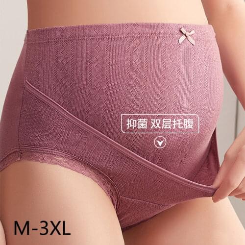 3pcs Cotton Inner Crotch Pregnant 3XL Lingere Hight Wait Adjustable Pregnancy Panties Lace Briefs Maternity Belly Bands Support