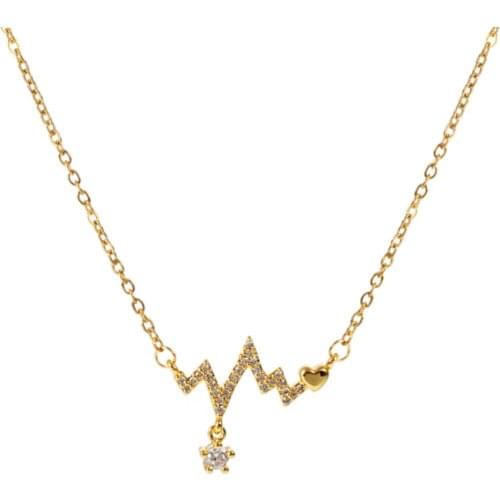 316L Stainless Steel New Fashion Fine Jewelry Zircon Love Heart Heartbeat Rhythm Chain Choker Necklaces & Pendants For Women