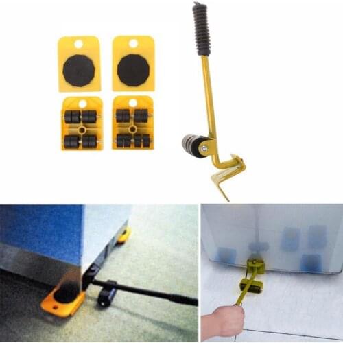 5 PCS Furniture Mover Tool Set Furniture Transport Lifter Heavy Stuffs Moving Tool Wheeled Mover Roller Wheel Bar Hand Tools Set