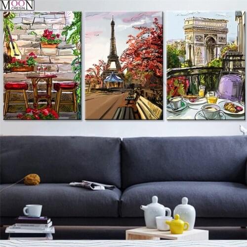 5D DIY Diamond Painting Cross Stitch Paris City & Tower Scenic Diamond Embroidery Square Full Drill 3D Diamond Mosaic Decoration