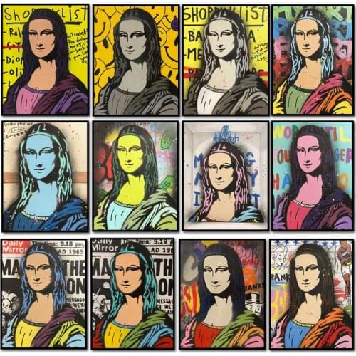 Abstract Graffiti Mona Lisa Portrait Canvas Painting Nordic Wall Art Posters and Prints Home Decoration Living Room Exhibition
