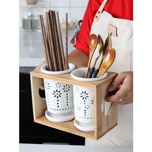 Household Ceramic Porcelain Chopsticks Storage Rack Storage Porous Drain Holder Shovel Spoon Knife Fork Storage Box Kitchen Rack
