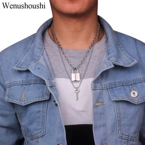 6MM chain thick Stainless Steel punk rock lock necklace women fashion new punk padlock key necklace men jewelry accessories