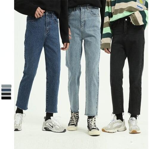 Retro Vintage Jeans Mens Loose Straight Leg Jeans Korean Fashion Hip Hop Pants Casual Cropped Jeans Male Cargo Jeans Trousers