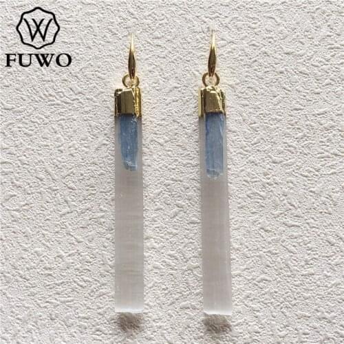 FUWO Trendy Women Natural Selenite With Blue Kyanite Stone Charm Earrings Jewelry For Women Party Gift ER041