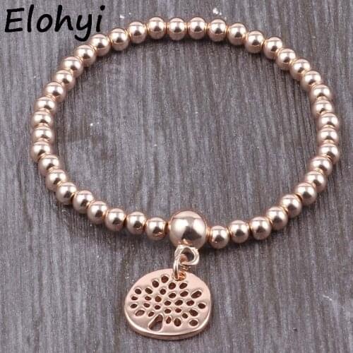 ELOHYI Hot Sale Women Men Bijoux Femme DIY Alloy Tree Of Life Cooper 5mm Beads Elastic Handmade Bracelet Jewelry Wholesale