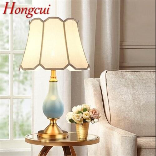 Hongcui Ceramic Table Lamps Brass Modern Luxury Fabric Desk Light Home Decorative for Living Room Dining Room Bedroom