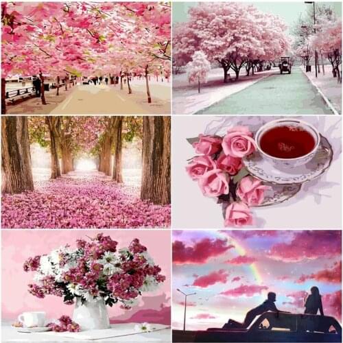 GATYZTORY Modern Pink Scenery Succession DIY Handmade Oil Paint Paint By Numbers Kit On Canvas Wall Art Home Decor 40x50CM