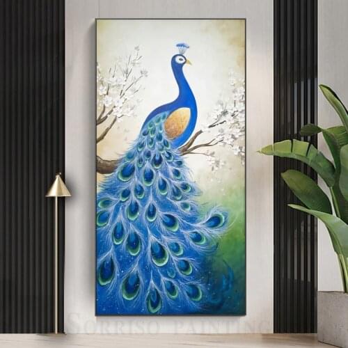 Peacock Oil Canvas Painting Modern Hallway Wall Art Porch Posters And Prints Pictures For Living Room Home Corridor Decor