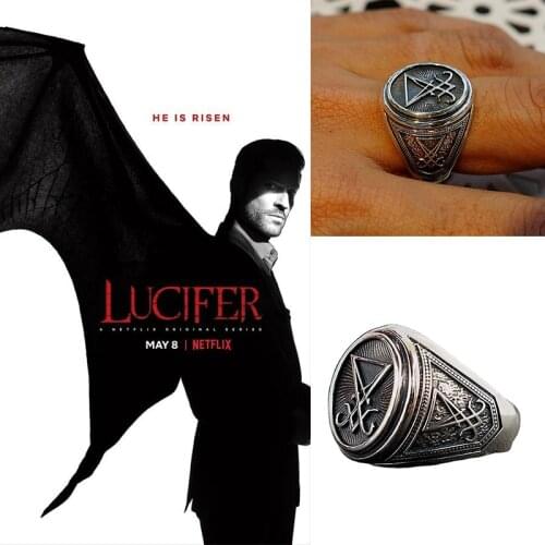 Lucifer Morningstar Ring Cosplay Props Satan Rings Halloween Metal Accessories Jewelry