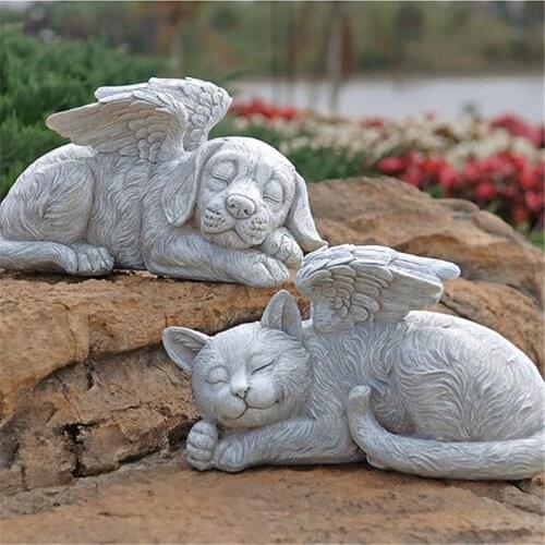 Cat Angel Pet Memorial Grave Marker Tribute Statue Super Cute Sleeping Cat in Angels Wing Resin Garden Ornament Stone#g3