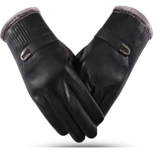 Winter wind warm warm family man PU leather gloves with velvet thickening bike riding gloves ST-613