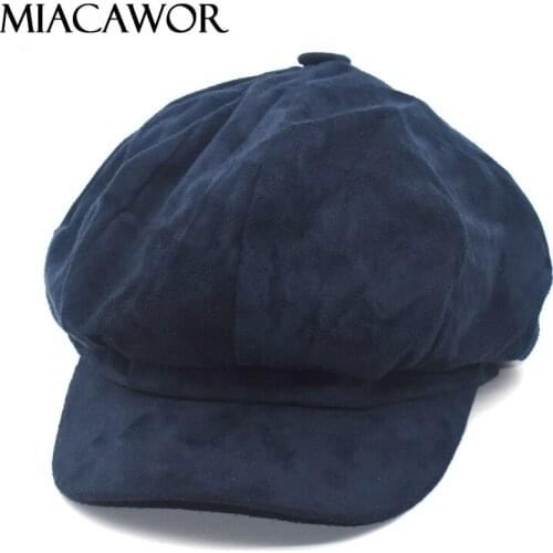 MIACAWOR New Octagonal Hats Women Solid Color Girl Visor Beret Hat Autumn Winter Casual Gorras Painter Hat Newsboy Caps C9