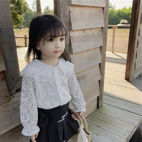 2020 Baby Girl Sweet White Lace Big Collar Blouses Spring Autumn Summer Girls Kids Tops Shirts Jackets Children Clothes