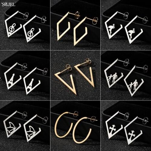 Fashion Stainless Steel Triangle Earrings for Women Girls Minimalist Jewelry Geometric Cross Earrings Music Studs Wholesale