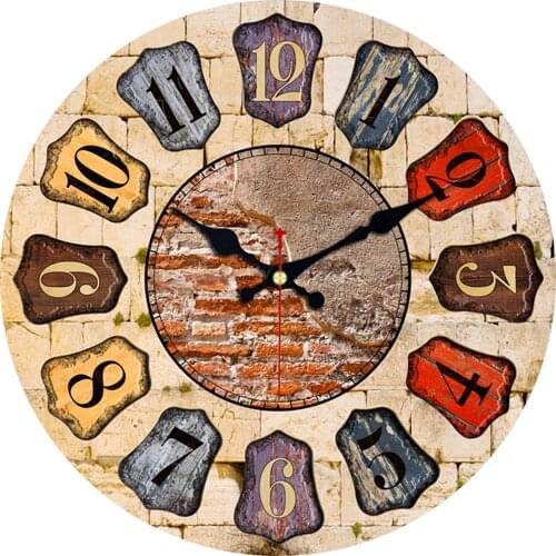 16 Inch Large Wooden Simple Clock Retro Creative Colorful Arabic Numerals Rustic Country Classic Antique Battery Wall Clocks