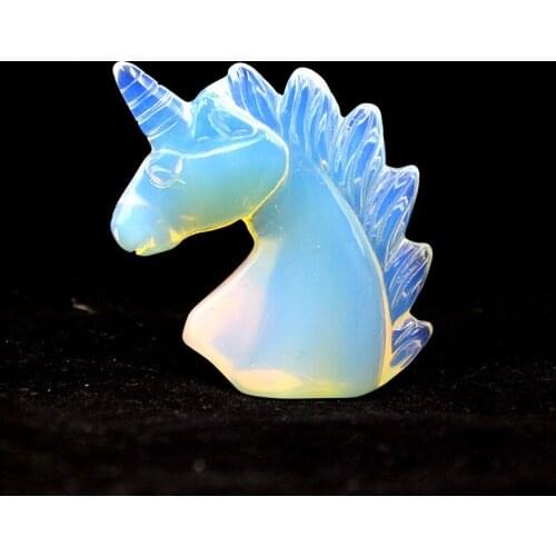 Natural opal unicorn quartz healing crystal hand carved stone horse head shape gemstone for home decoration gift