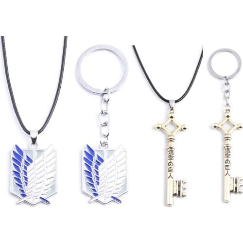 20Pcs Attack On Titan Necklace Wings of Liberty Scouting Legion Eren Key Pendant Necklace for Women Men Cosplay Jewelry