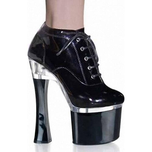 Sexy Ladies High Heels Thick Platform Ankle Boots Fashion Round Toe Lace Up Short Shoes Punk Women Anime Cosplay Shoes