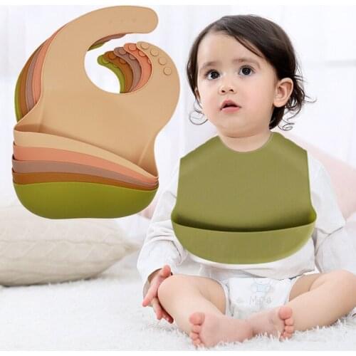 Silicon Baby Bib Waterproof Infants Bibs Newborn Feeding Burp Cloth Adjustable Saliva Towel with Pocket Kids Stuff 0-4Years