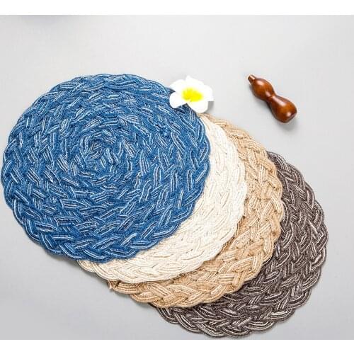 Nordic threestrand ramie cotton padded dining table insulation mats Home multi-functional dining table mats Woven bowls coasters