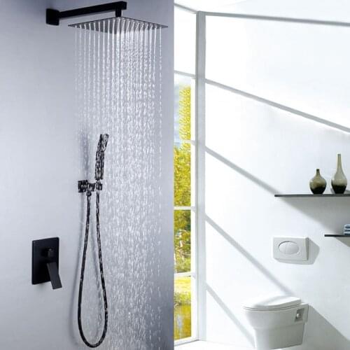 Bathroom Shower Faucet Mixer Sets Black Brass Rain Shower Faucet Wall or Ceiling Wall Mounted Shower Mixer 8-12" Shower Head Tap