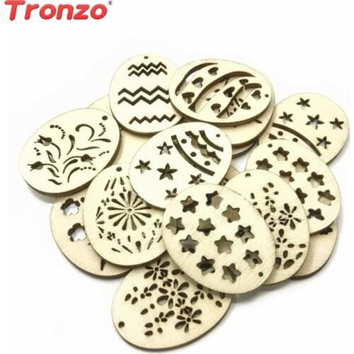 Tronzo DIY Wooden Easter Egg 25/50pcs Easter Decorations For Home Hollow Wood Eggs Craft Happpy Easter Wedding Party Supplies