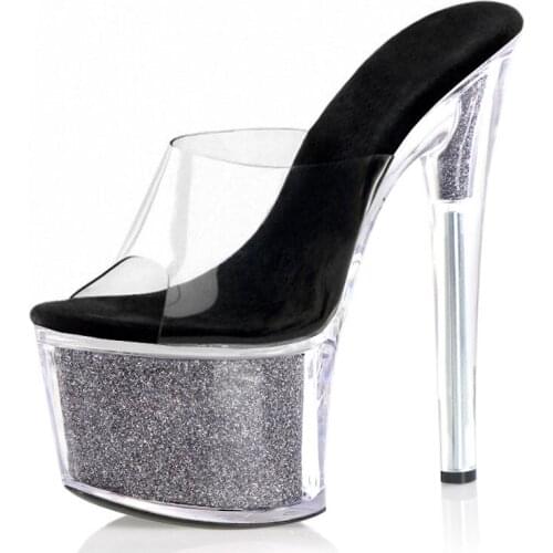 17CM Clear Full Dress Peep Toe Pole Dance Shoes Women Platform Slippers High Stripper Heels Sexy Fetish Nightclub Models Show