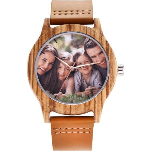 Unique Personality Private Customized Watch Photo Print Bamboo Wooden Watches Men Clock Family Gift Erkek Kol Saati Dropshipping