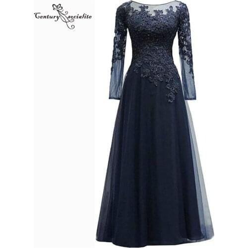 Lace Mother of Bride Dresses 2020 Long Sleeve Appliques Beaded Floor Length Plus Size Evening Formal Dress Prom Party Gowns