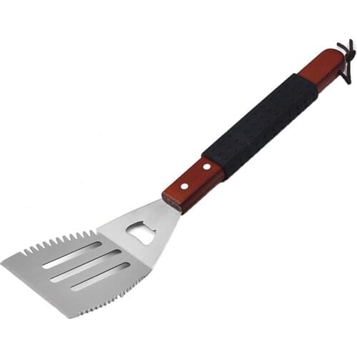 Stainless Steel Barbecue Clip Barbecue Shovel Cleaning Brush Rubber Plastic Cover Wooden Handle Grill