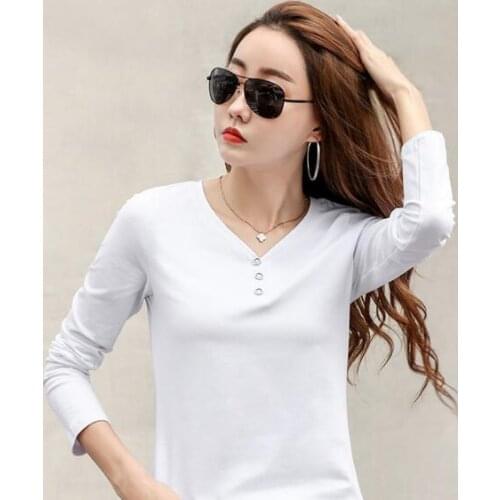 Long sleeve Womens v-neck T-shirt Inside Thin Top Knitting Shirt
