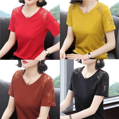 2021 Womens T-shirt Short Sleeve Loose Cotton New Summer V-neck Oversized T-shirt Korean Half Sleeve Womens Shirt Top