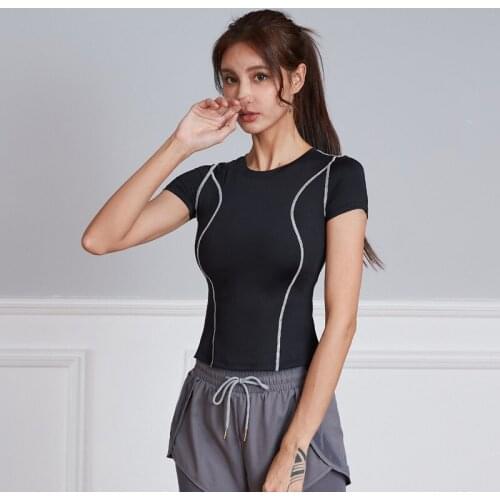Women Slim Outline Gym Yoga Shirts Short Sleeve Summer Sports Running T-shirts Quick Dry Fitness Training Workout Sportswear Top