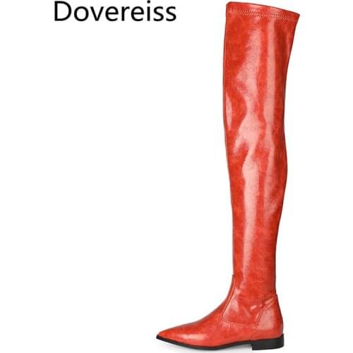 Dovereiss Fashion Womens Shoes Winter new Pointed Toe flats Sexy Elegant Concise Orange Mature Over the knee boots 35-45