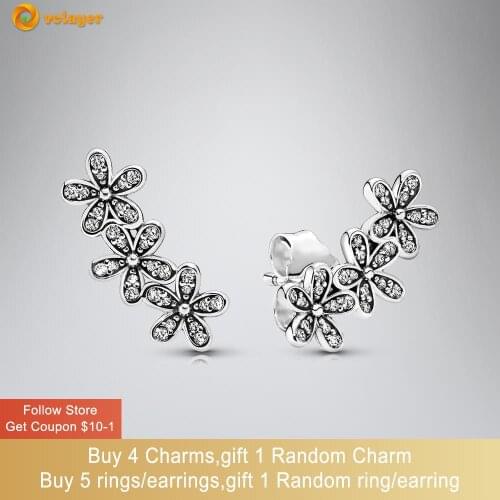 Volayer 925 Sterling Silver Earring Daisy Flower Stud Earring Cubic Zirconia Statement Stud Earring Women Earrings Brithday Gift