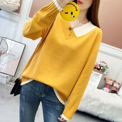 Women Thicken V-Neck Sweaters Pullovers 2021 Plus Size Solid Color Korean Loose Spring Female Knitted Jumper Lady Tops 4XL M437
